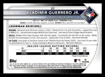 2025 Bowman #27 Vladimir Guerrero Jr. - Baseball Card Single