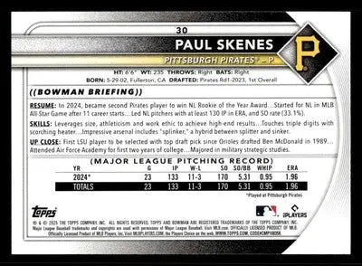 2025 Bowman #30 Paul Skenes - Baseball Card Single