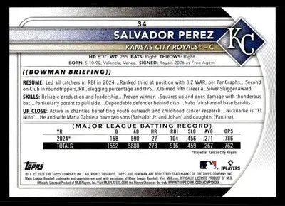 2025 Bowman #34 Salvador Perez - Baseball Card Single