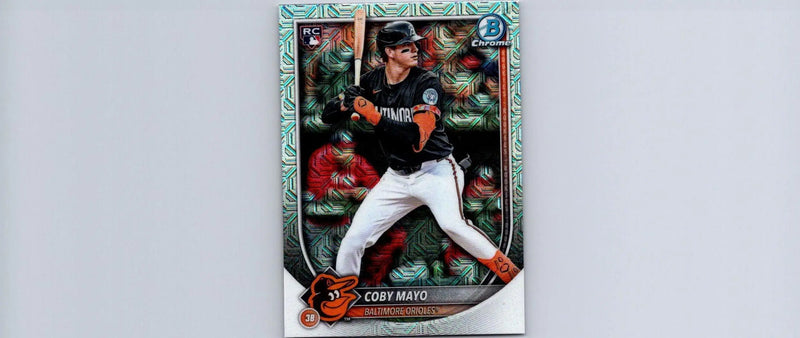 Coby Mayo Bowman Chrome Mojo Refractor baseball card in 2025 Bowman #37 product