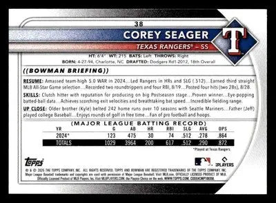 2025 Bowman #38 Corey Seager - Baseball Card Single