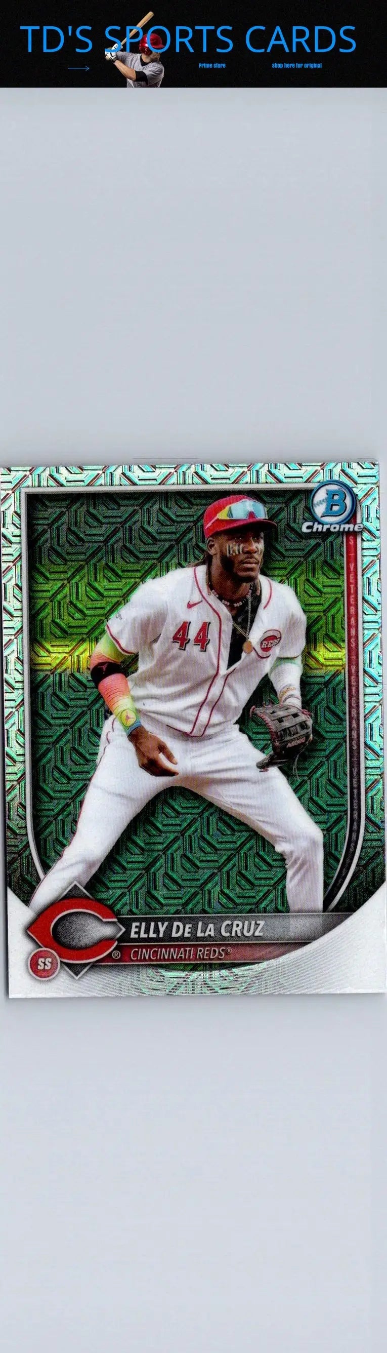 2025 Bowman Elly De La Cruz Mojo Refractor baseball card featuring Elly De La Cruz