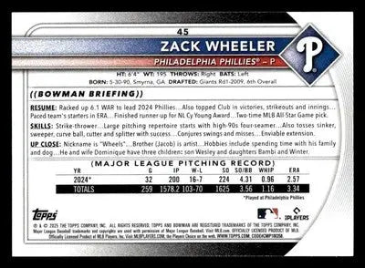 2025 Bowman #45 Zach Wheeler - Baseball Card Single