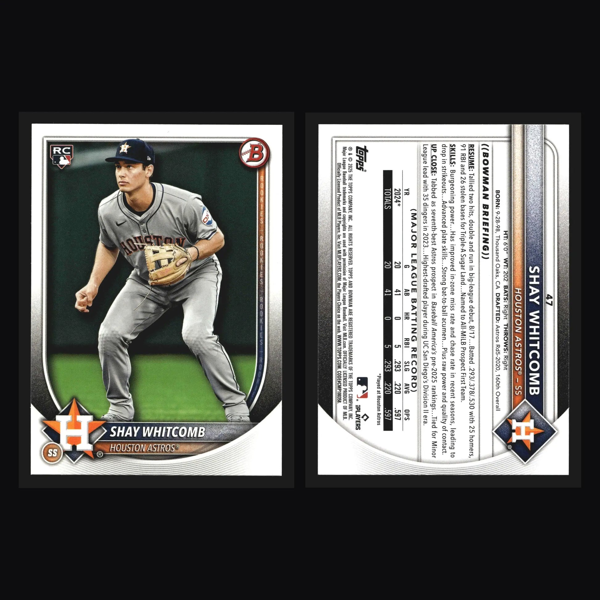 2025 Bowman #47 Shay Whitcomb Houston Astros RC - Baseball Card Single
