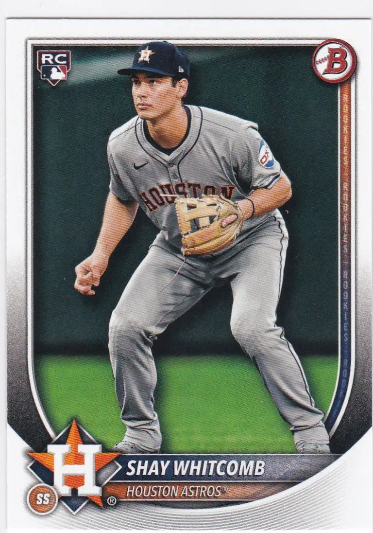Shay Whitcomb rookie card from 2025 Bowman Houston Astros baseball card collection