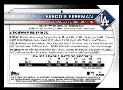 2025 Bowman #5 Freddie Freeman - Baseball Card Single