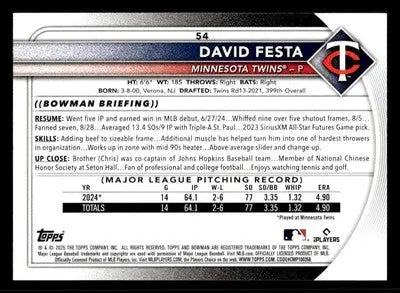 2025 Bowman #54 David Festa - Baseball Card Single