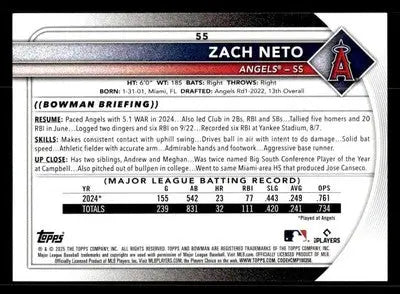 2025 Bowman #55 Zach Neto - Baseball Card Single