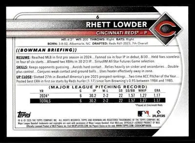 2025 Bowman #6 Rhett Lowder - Baseball Card Single