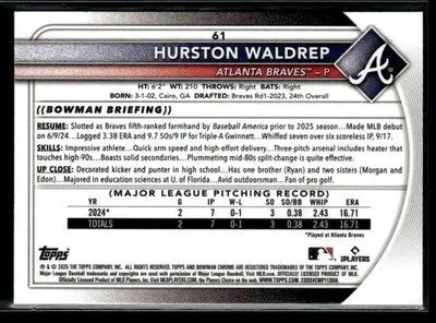 2025 Bowman #61 Hurston Waldrep Bowman Chrome Red Rookie Logo - Baseball Card Single