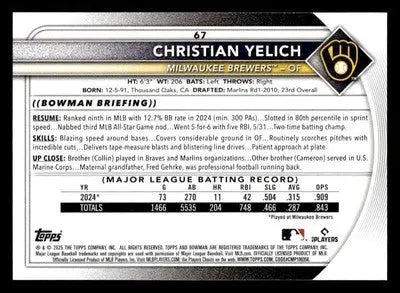 2025 Bowman #67 Christian Yelich - Baseball Card Single