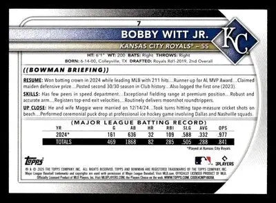 2025 Bowman #7 Bobby Witt Jr. - Baseball Card Single