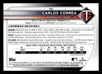 2025 Bowman #73 Carlos Correa - Baseball Card Single