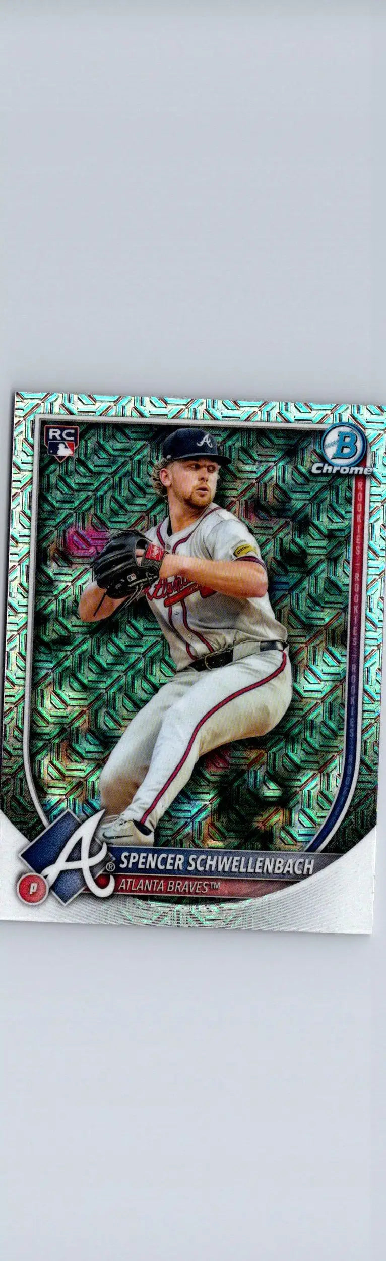 Spencer Schwellenbach baseball card from 2025 Bowman Chrome Mojo Refractor series