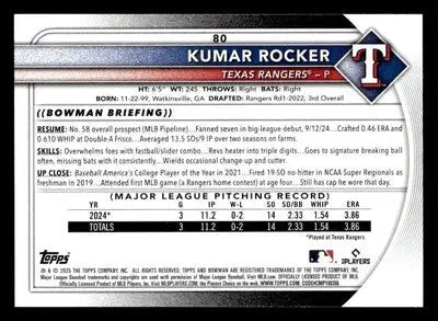 2025 Bowman #80 Kumar Rocker - Baseball Card Single