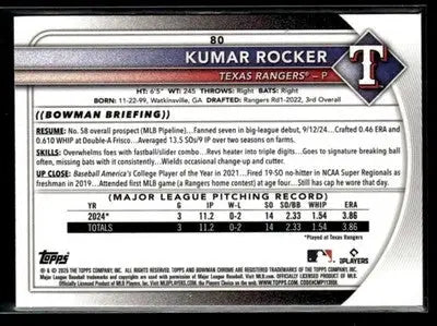 2025 Bowman #80 Kumar Rocker Bowman Chrome Red Rookie Logo - Baseball Card Single