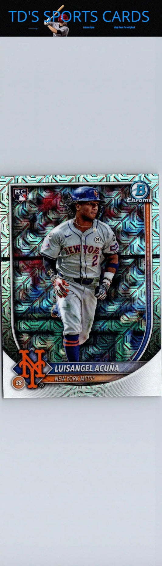 Luisangel Acuña baseball card in 2025 Bowman Chrome Mojo Refractor product