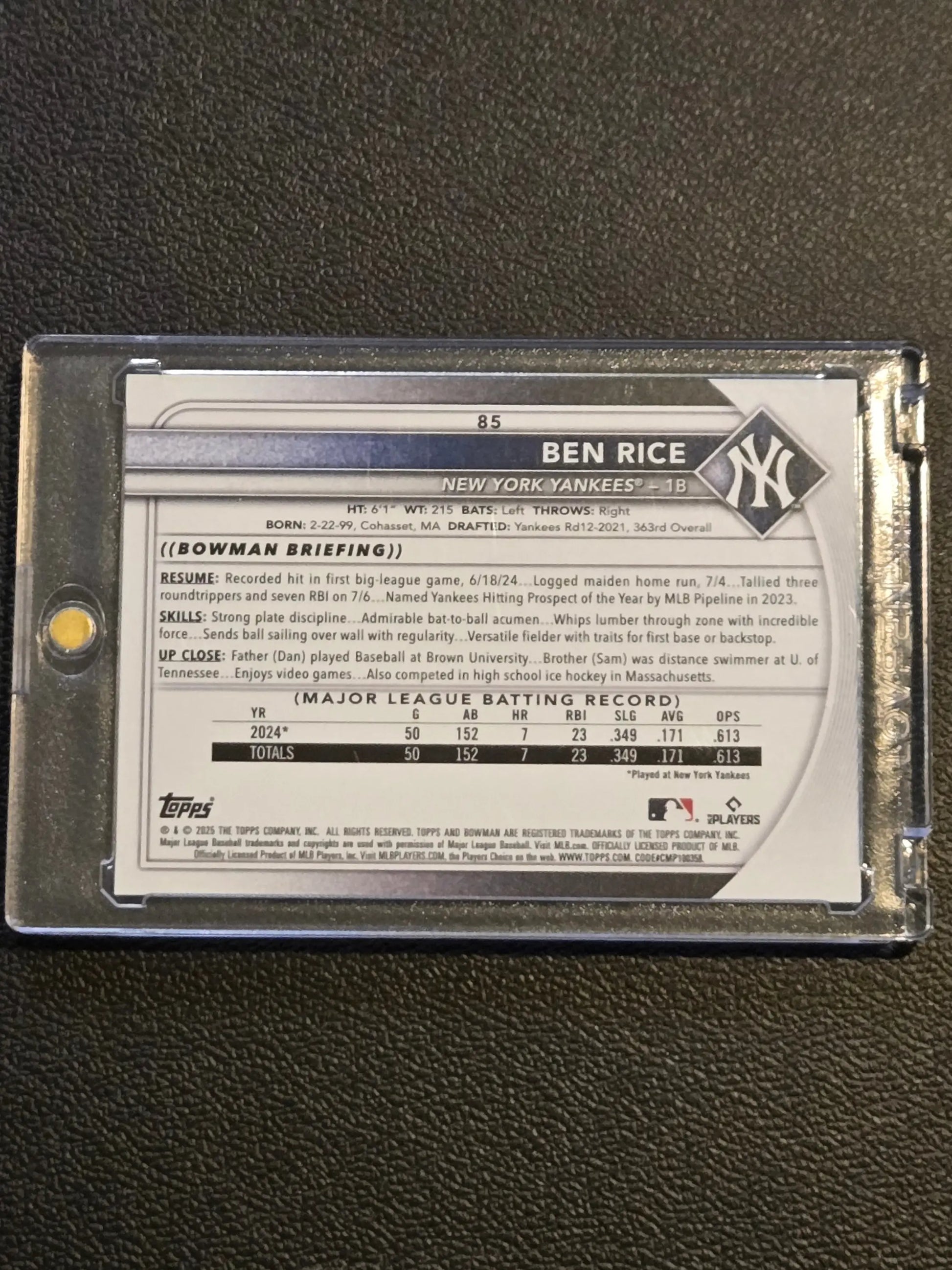 2025 Bowman #85 Ben Rice - Baseball Card Single