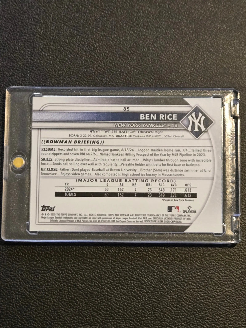 2025 Bowman #85 Ben Rice - Baseball Card Single