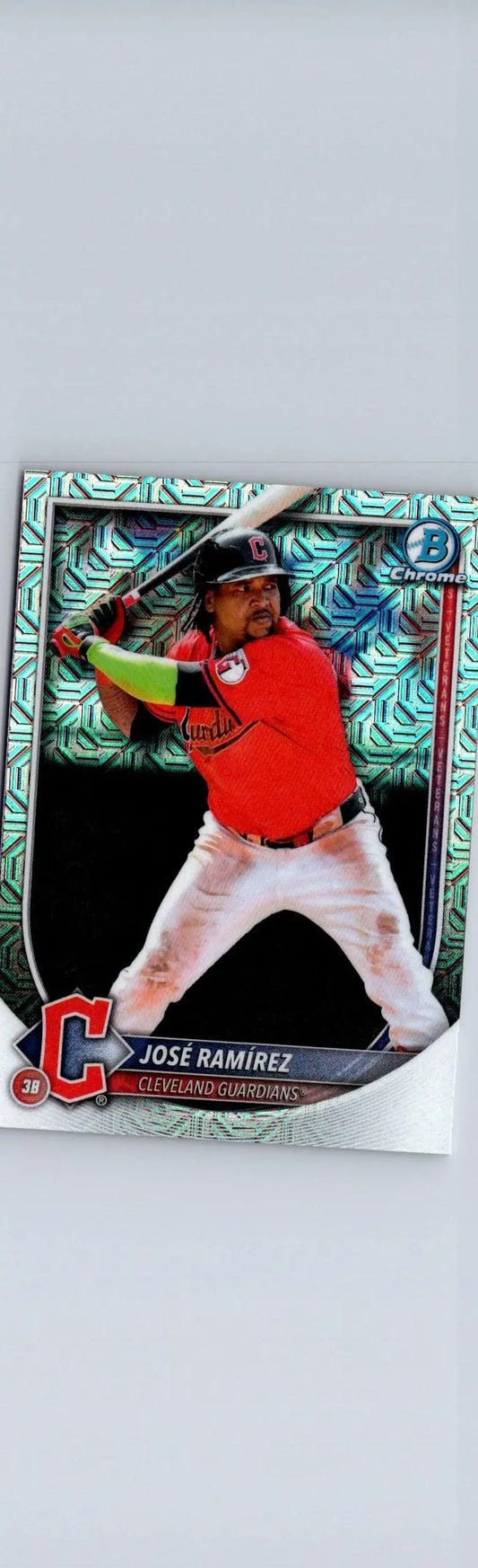 José Ramírez baseball card in 2025 Bowman Chrome Mojo Refractor series