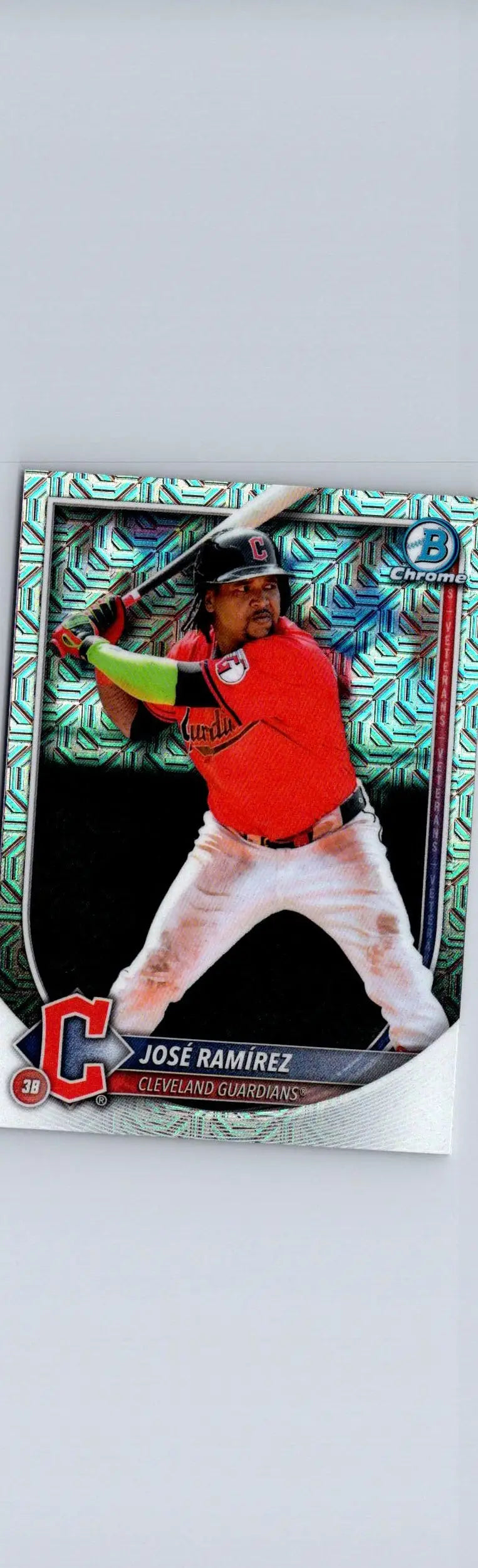 José Ramírez baseball card in 2025 Bowman Chrome Mojo Refractor series