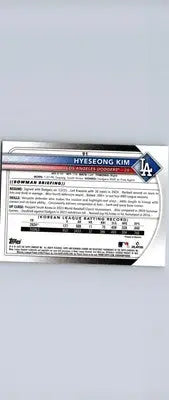 Baseball card back featuring Hyeseong Kim from 2025 Bowman Chrome Bowman Kim