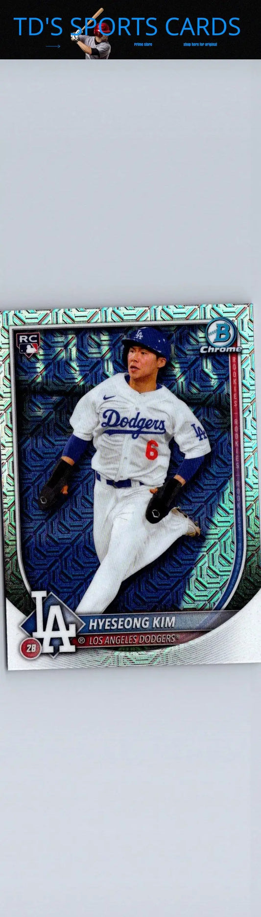Baseball card featuring Hyeseong Kim in Dodgers uniform 2025 Bowman #91 Kim Chrome Mojo