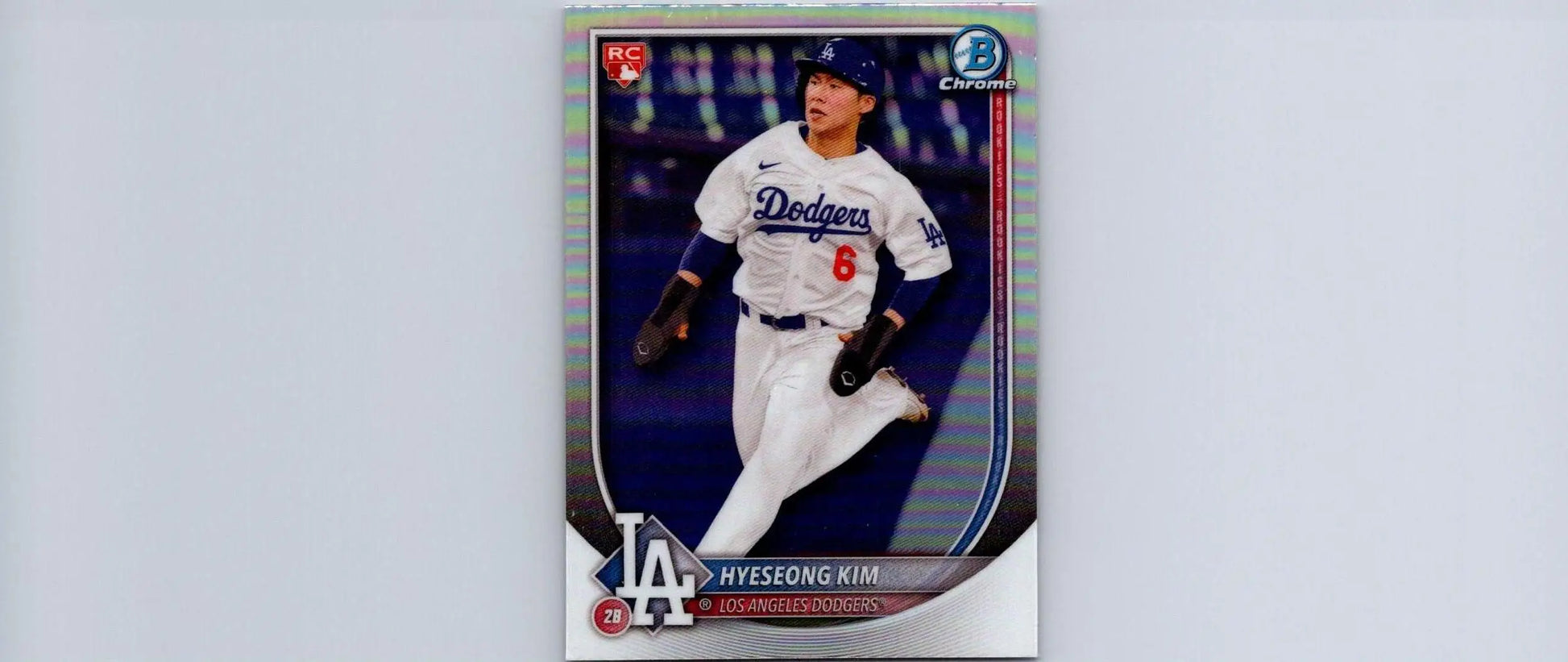 Baseball trading card of Hyeseong Kim from 2025 Bowman Chrome Red Rookie Logo series