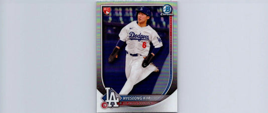 Baseball trading card of Hyeseong Kim from 2025 Bowman Chrome Red Rookie Logo series