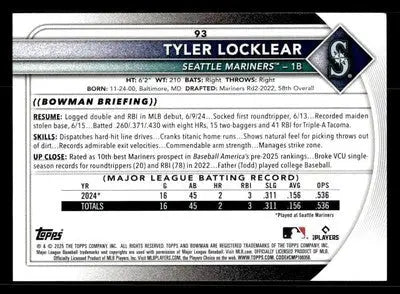 2025 Bowman #93 Tyler Locklear - Baseball Card Single
