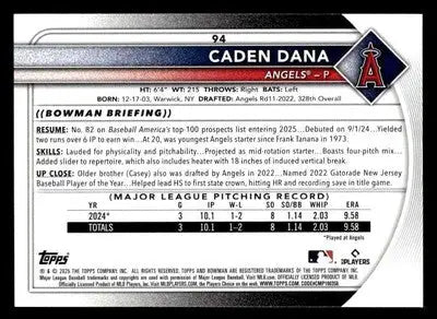2025 Bowman #94 Caden Dana - Baseball Card Single