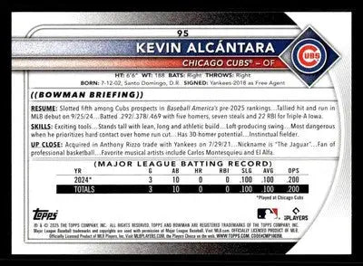 2025 Bowman #95 Kevin Alcántara - Baseball Card Single