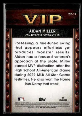 2025 Bowman Aidan Miller #VIP-19 Very Important Prospects Philadelphia Phillies