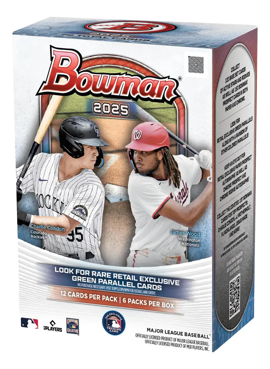 Bowman 2025 baseball card box featuring Bowman Baseball Cards Blaster Box