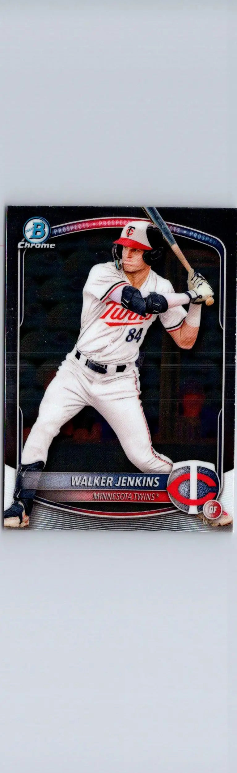 Baseball trading card of Walker Jenkins in batting stance from 2025 Bowman Chrome Prospects