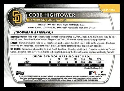 2025 Bowman #BCP-104 Cobb Hightower Chrome Prospects - Baseball Card Single