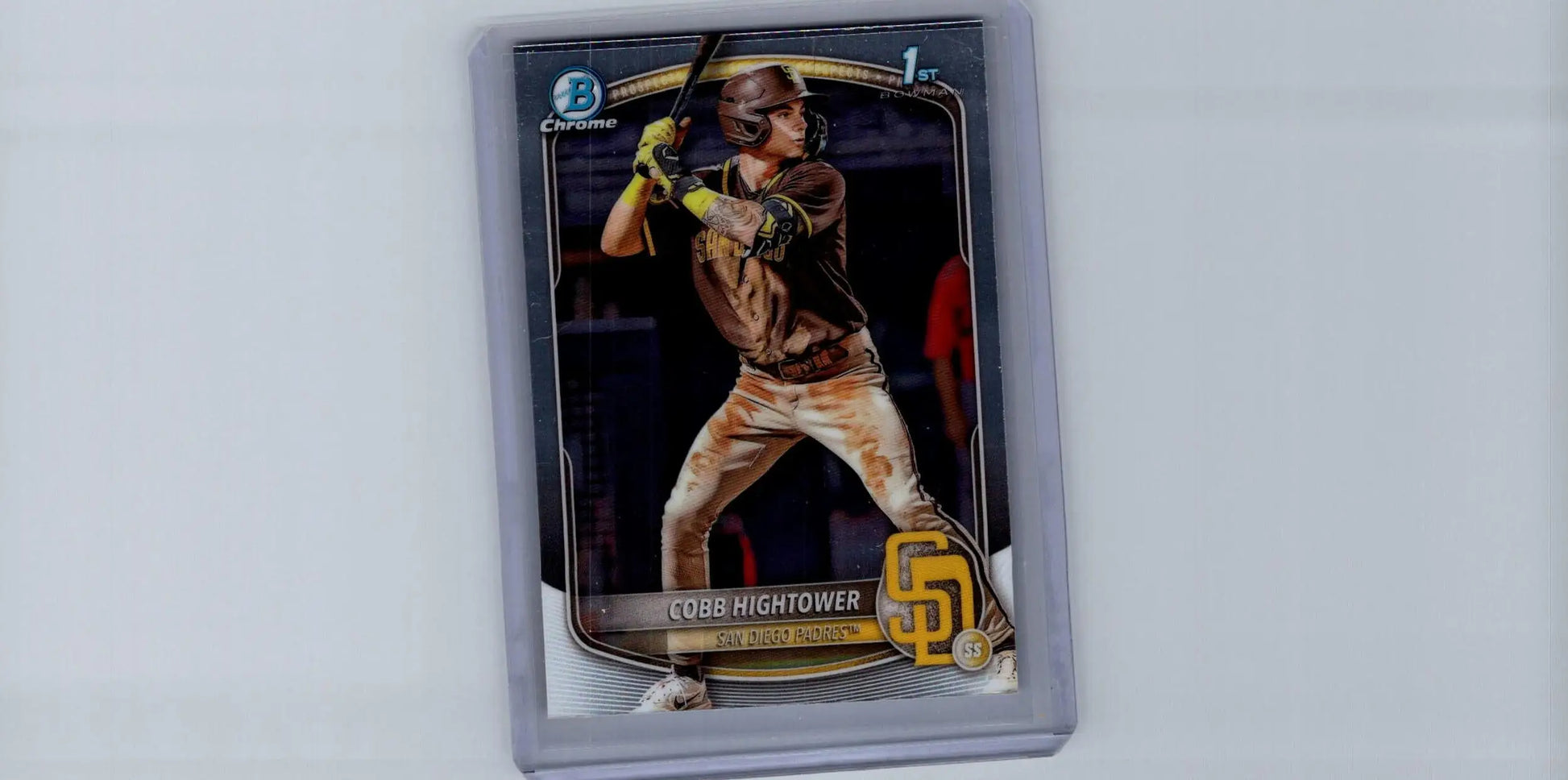 Baseball card featuring Cobb Hightower in batting stance from 2025 Bowman Hightower Chrome Prospects
