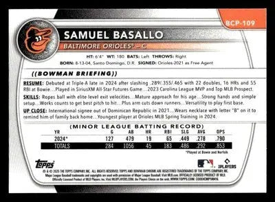 2025 Bowman #BCP-109 Samuel Basallo Chrome Prospects - Baseball Card Single