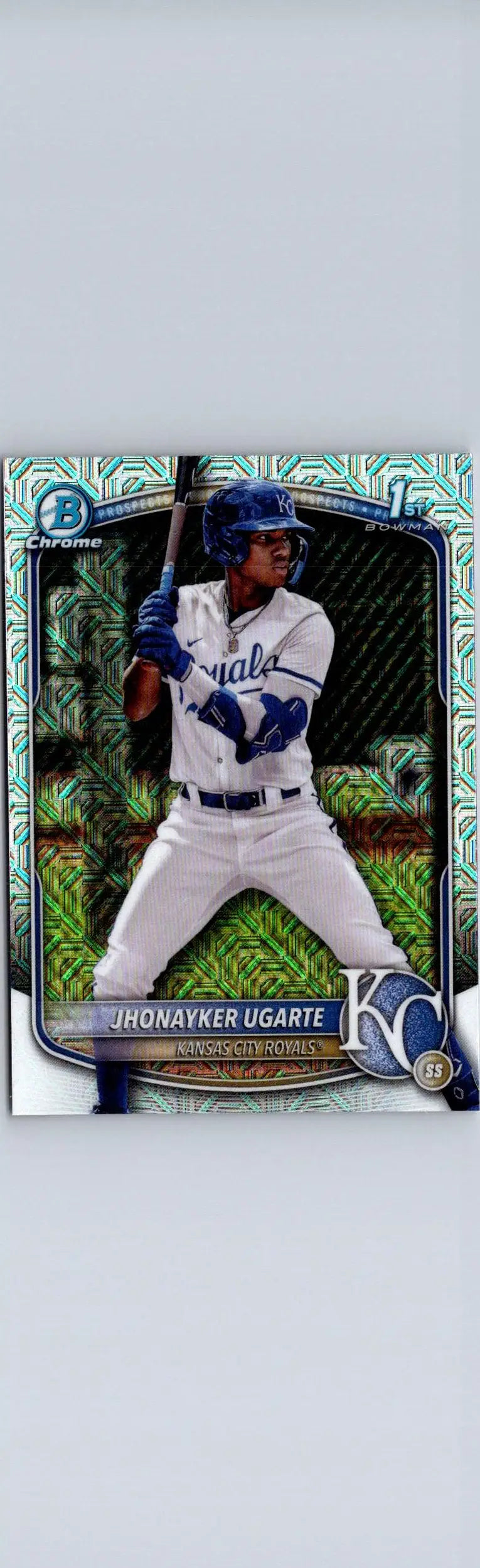 Baseball card featuring Jhonayker Ugarte Chrome Prospects Mojo Refractor 2025 Bowman