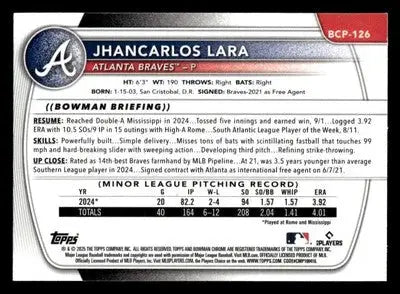 2025 Bowman #BCP-126 Jhancarlos Lara Chrome Prospects - Baseball Card Single
