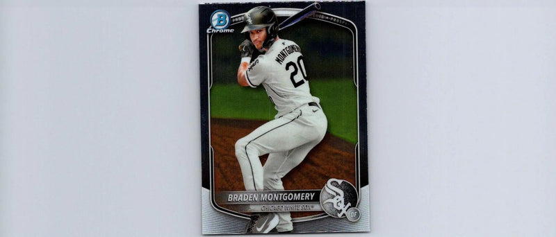 Baseball card featuring Braden Montgomery from 2025 Bowman Montgomery Chrome Prospects