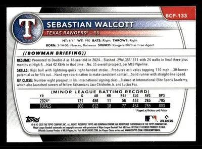 2025 Bowman #BCP-133 Sebastian Walcott Chrome Prospects - Baseball Card Single