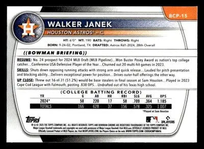 2025 Bowman #BCP-15 Walker Janek Chrome Prospects - Baseball Card Single