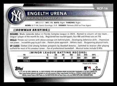 2025 Bowman #BCP-16 Engelth Urena Chrome Prospects - Baseball Card Single