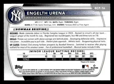 2025 Bowman #BCP-16 Engelth Urena Chrome Prospects Mega Refractor - Baseball Card Single