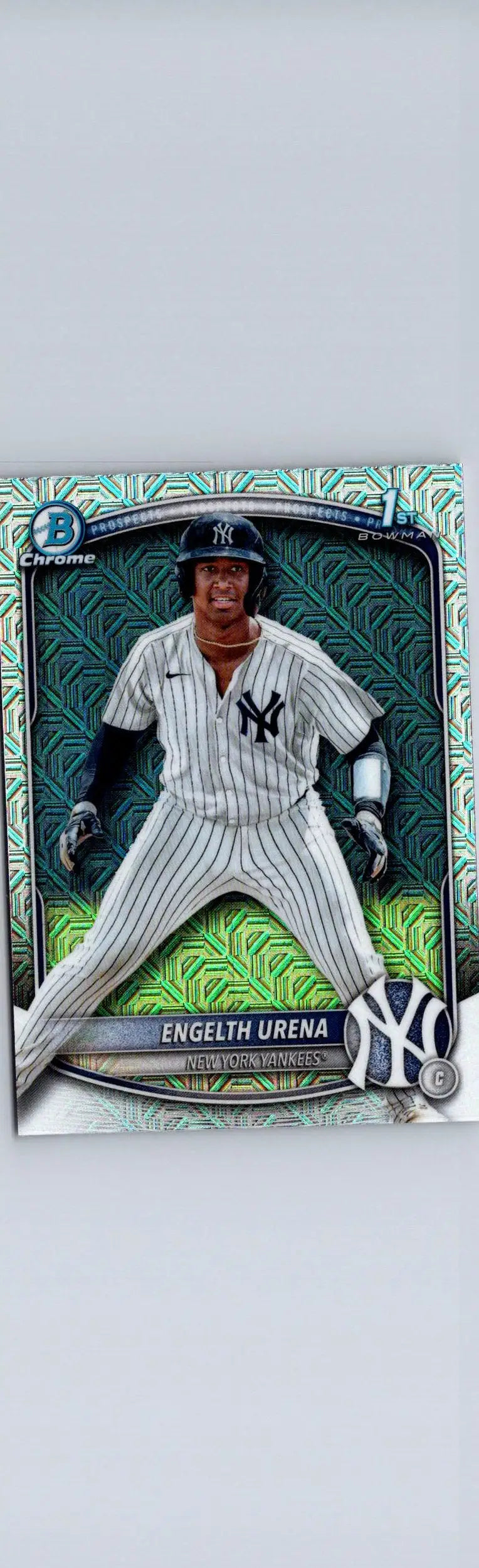 Engelth Urena Chrome prospects baseball card from 2025 Bowman BCP-16 featuring Mojo Refractor
