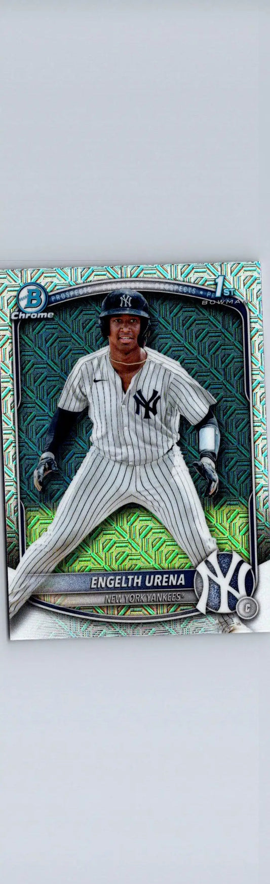 Engelth Urena Chrome prospects baseball card from 2025 Bowman BCP-16 featuring Mojo Refractor