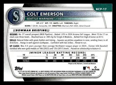 2025 Bowman #BCP-17 Colt Emerson Chrome Prospects - Baseball Card Single