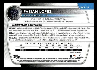 2025 Bowman #BCP-19 Fabian Lopez Chrome Prospects - Baseball Card Single