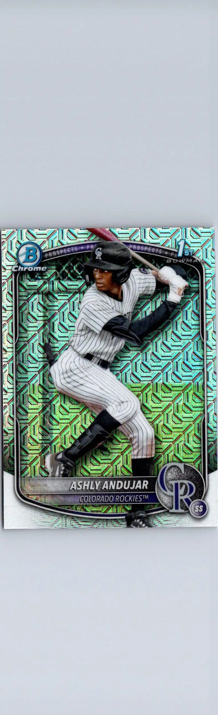 Ashly Andujar Chrome Prospect Mojo Refractor baseball card from 2025 Bowman BCP-20